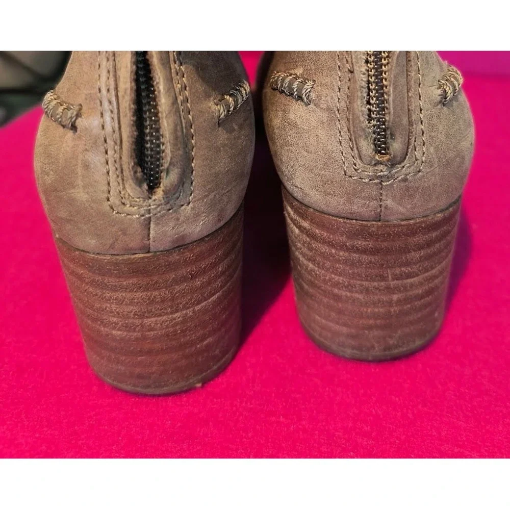 UGG Aniyah Leather Ankle Boots Taupe Side Zip Block Heel‎ Women 8
